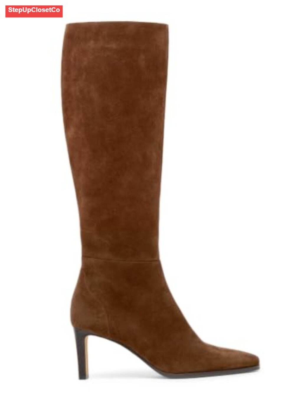 Coutgo Womens Knee High Boots Faux Suede Side Zipper Stacked Heel